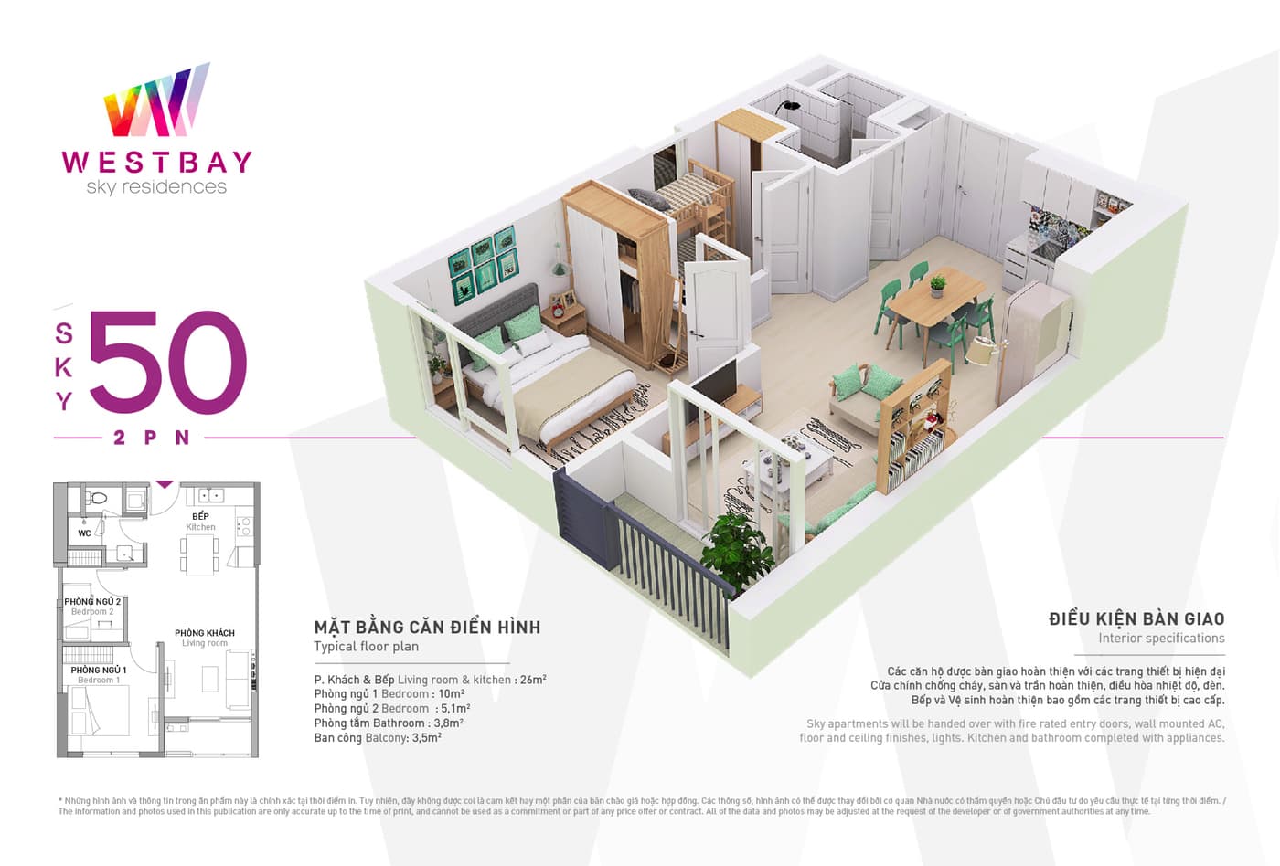 Mặt bằng căn hộ chung cư Westbay Ecopark - 50m2