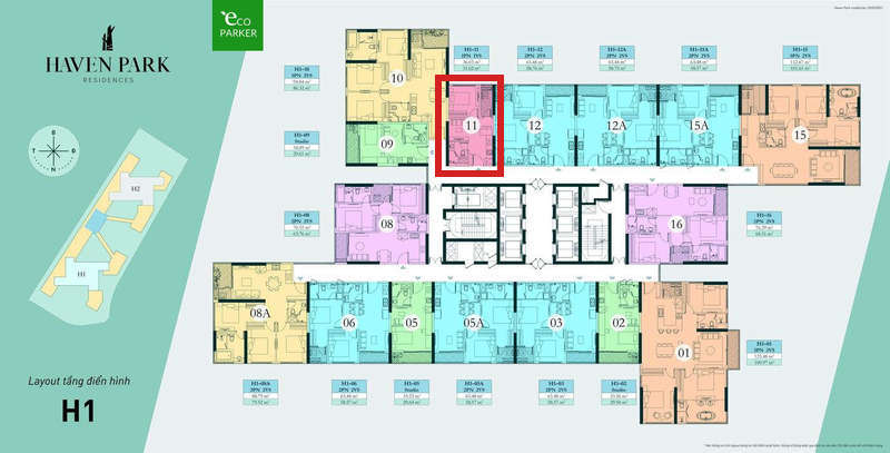 Mặt bằng tầng chung cư Haven Park - Căn hộ 1PN 31m2