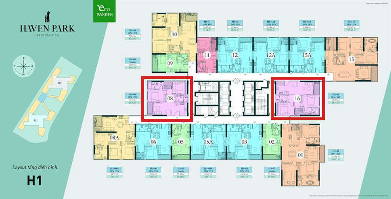 Mặt bằng tầng chung cư Haven Park - Căn hộ 2PN 68m2