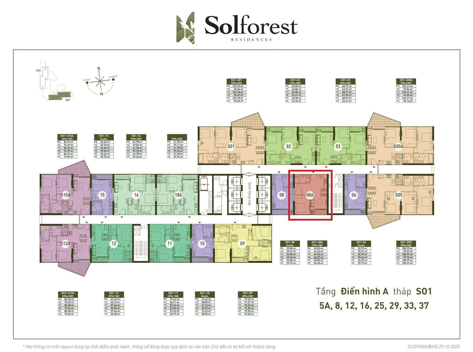 Vị trí căn 1PN Solforest tòa S01