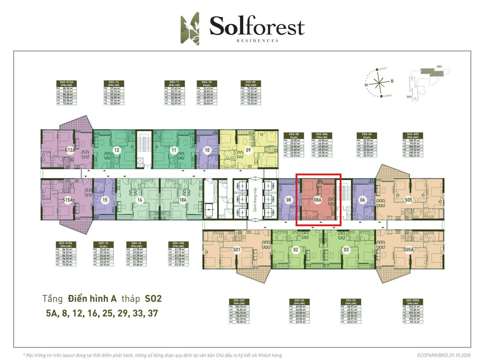 Vị trí căn 1PN Solforest tòa S02