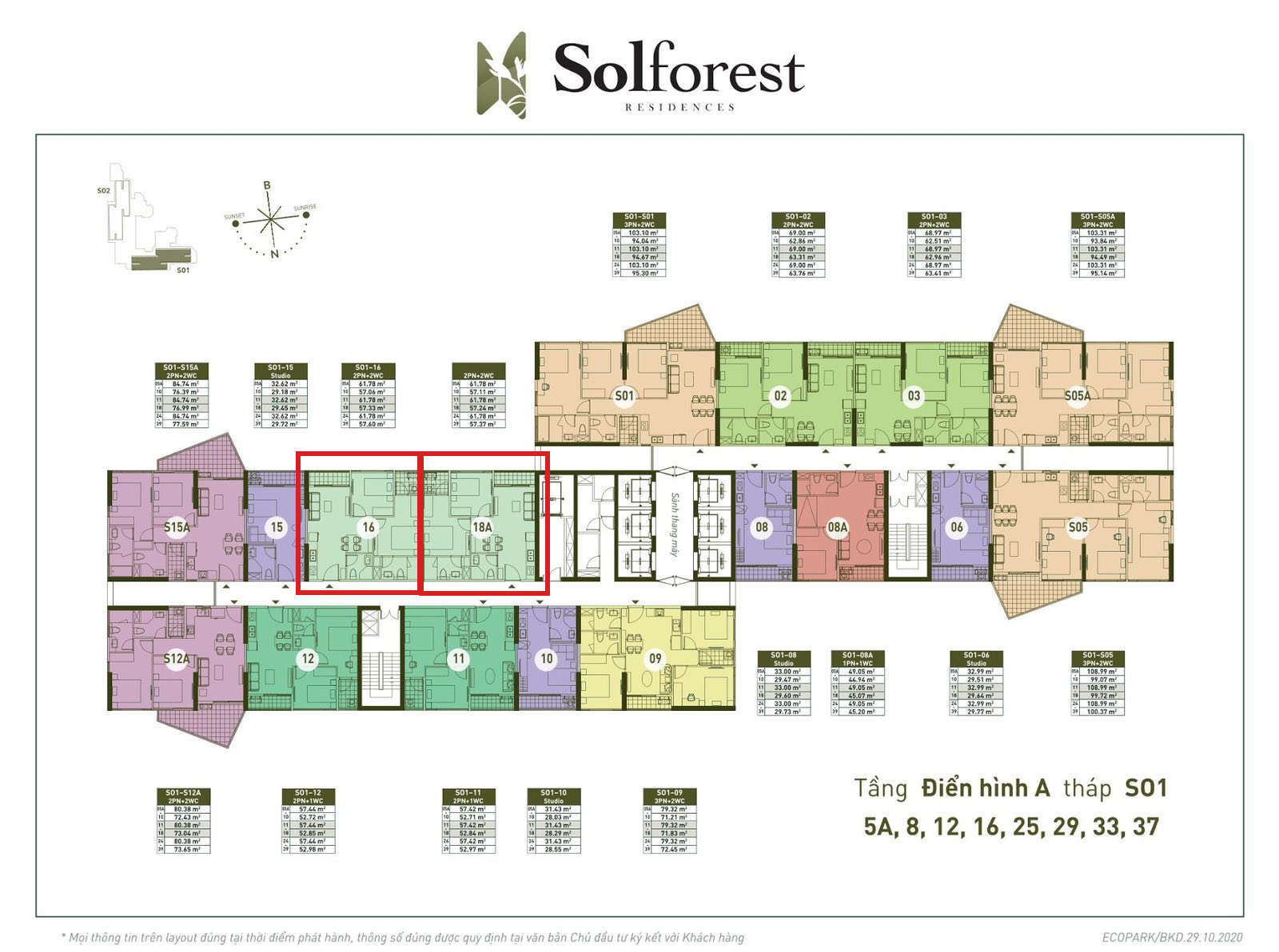 Vị trí căn 2PN 2VS 57m2 Solforest tòa S01