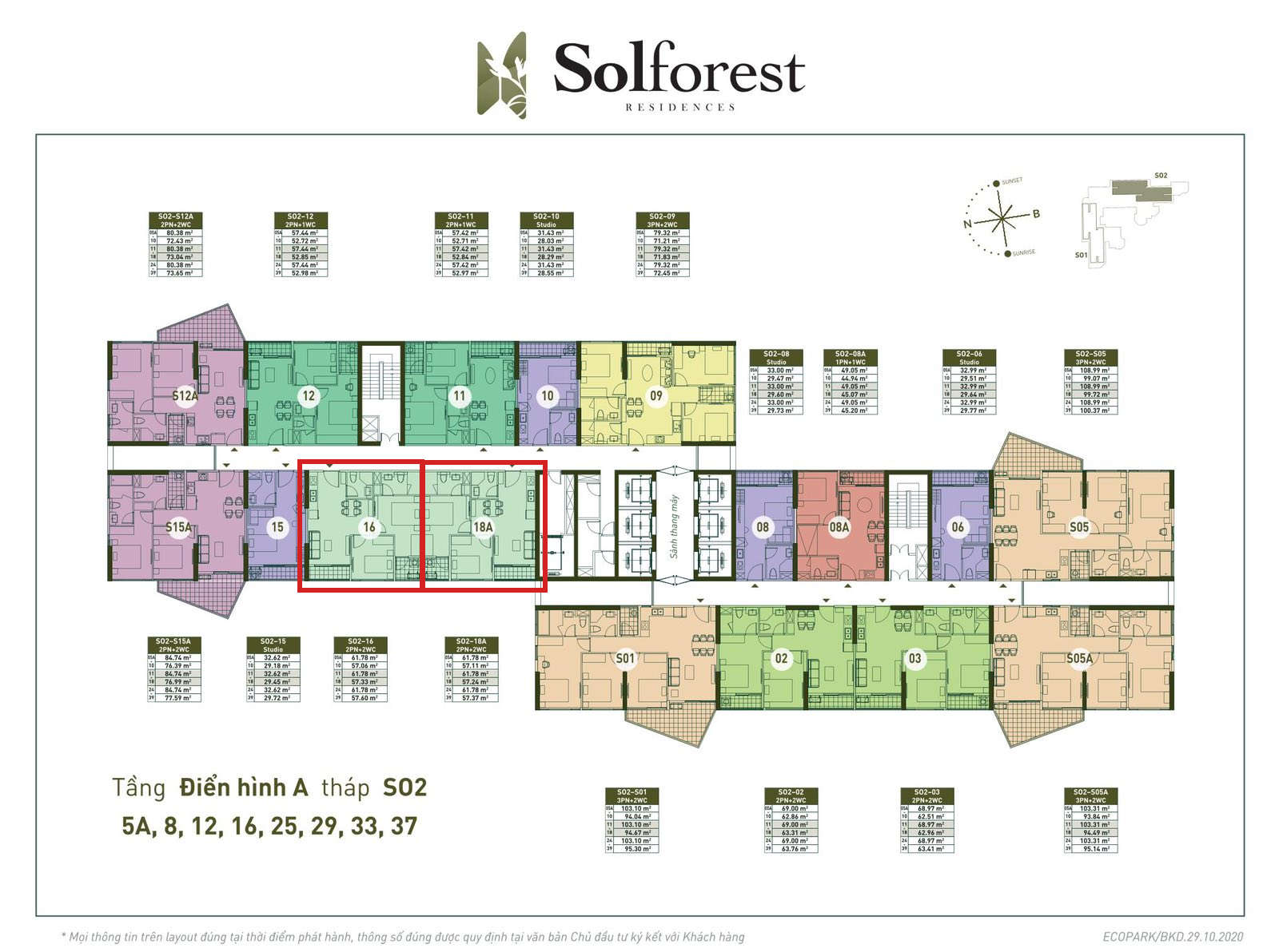 Vị trí căn 2PN 2VS 57m2 Solforest tòa S02