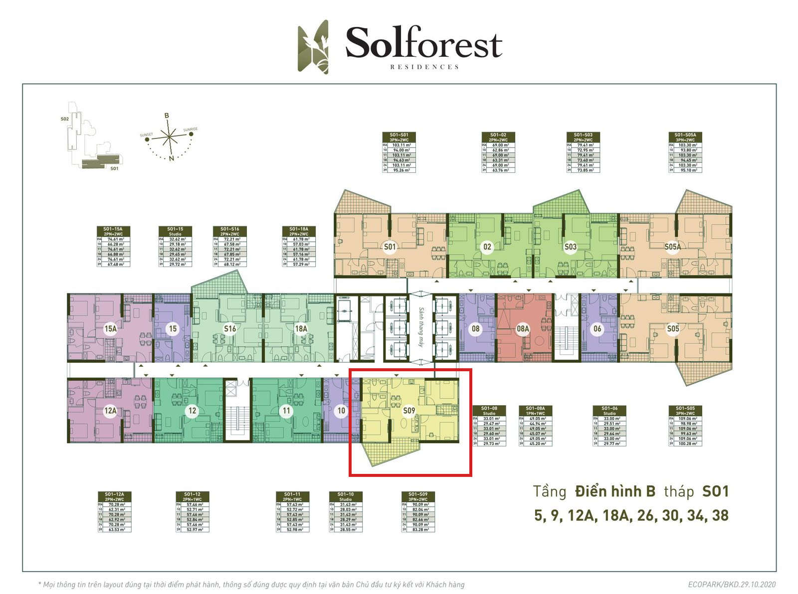 Vị trí căn 3PN 2VS sân vườn Solforest 83m2 tòa S01