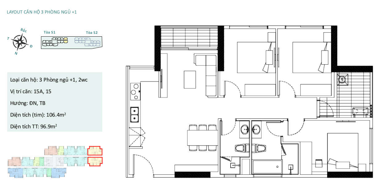 Mặt bằng căn hộ chung cư Sky Oasis Ecopark - 3PN 86m2