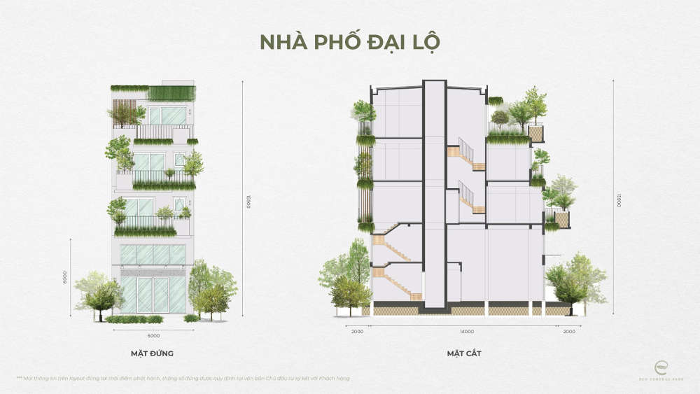 Mặt cắt Nhà phố đại lộ - Phân khu Plaza tại Ecopark Vinh