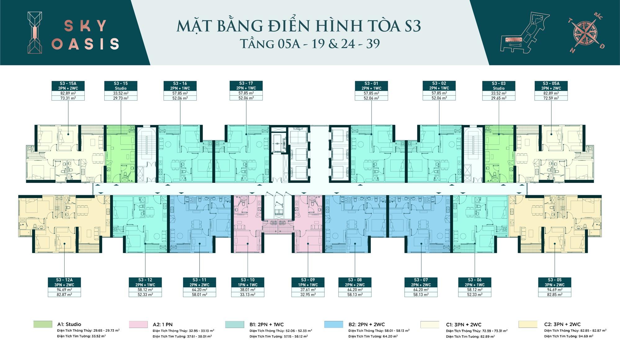 Mặt bằng tòa S3 chung cư Sky Oasis Ecopark