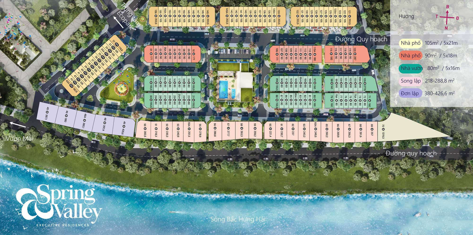 Mặt bằng phân lô khu nhà phố 1C Spring Valley Ecopark