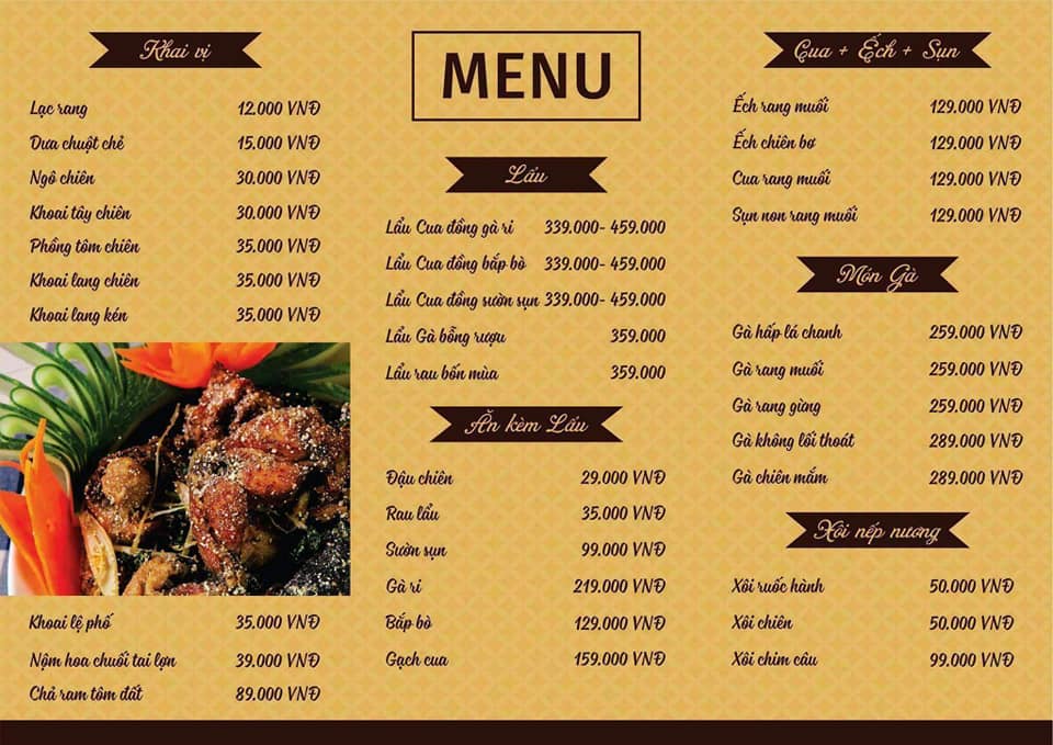 Menu nhà hàng Nam Dương Ecopark