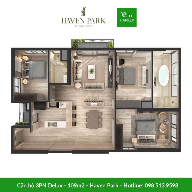 Căn hộ 3 phòng ngủ 109m2 tại chung cư Haven Park