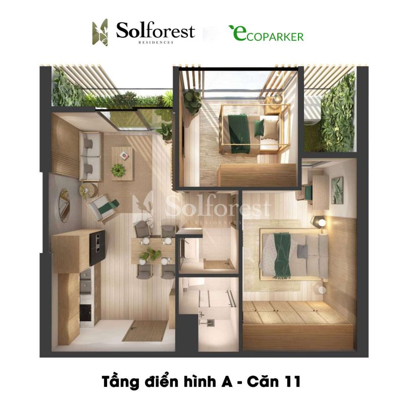 Căn hộ 2PN 1VS Solforest Ecopark