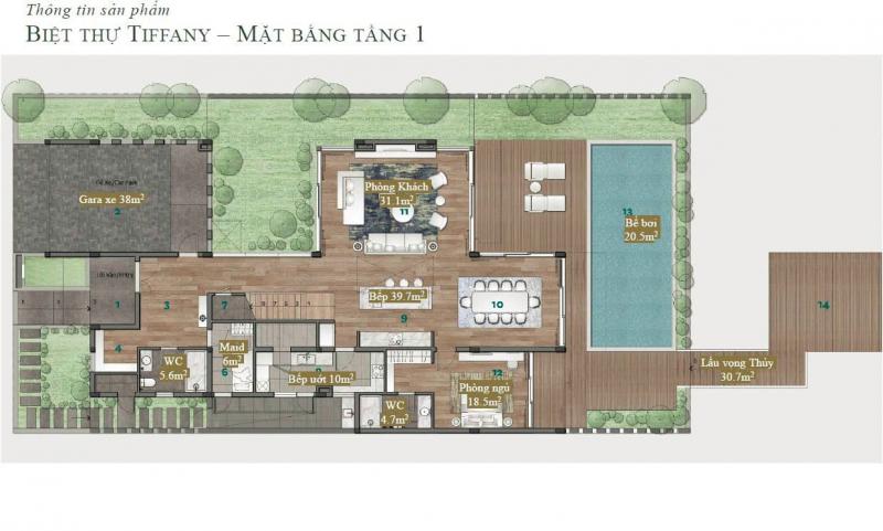 Biệt thự đảo Ecopark Grand - Tiffany - Mặt bằng tầng 1