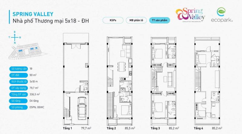 Mặt bằng nhà phố điển hình 90m2 - Spring Valley Ecopark
